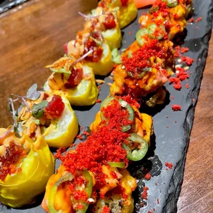 Ahi poke roll (left) and spicy tuna dynamite roll (right)