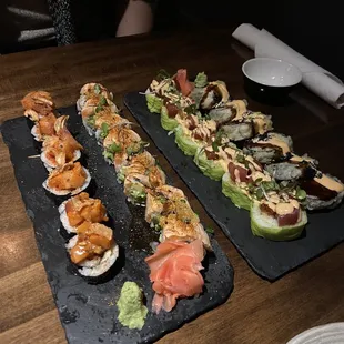 From left to right: Spicy hamachi, Smoking Salmon, Ahi poke and Kamikaze