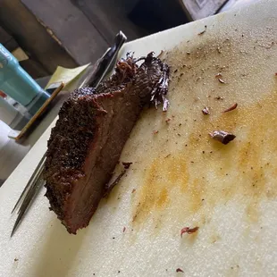 Slicing the brisket.