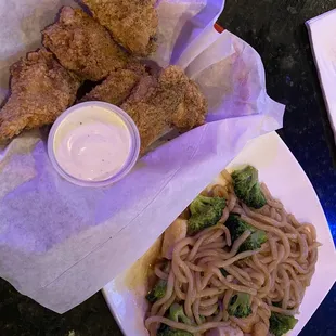 Lemon pepper wings and Spicy Cajun Seafood Udon Noodles