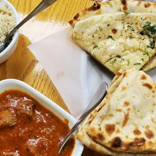 Garlic Cheese Naan Butter Cheese Naan Lamb Tikka Masala Rice