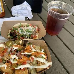 Loaded tots and brisket taco. Both great!