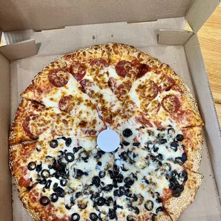 Half pepperoni half olive