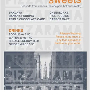 a menu for a pizza restaurant