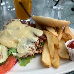 a burger and french fries on a plate