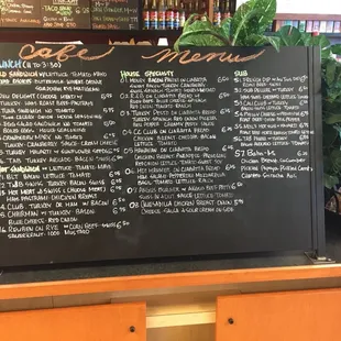 a menu on a blackboard