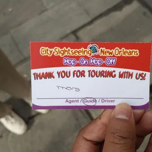 Mary! Our tour guide's card. Very informative lady.