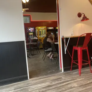 a view of a restaurant from the entrance