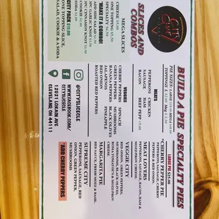 sushi and sashimi, menu