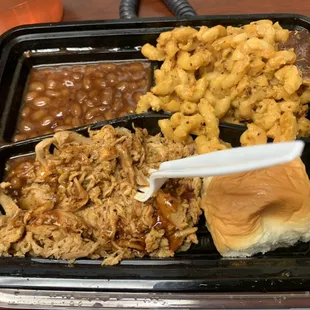 Pulled chicken! Yummy unique sauce. All tasty