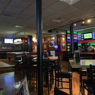 a bar with tables and chairs