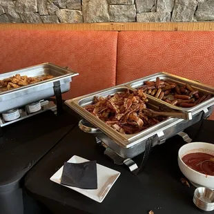 Drag brunch buffet: bacon, sausage, fried chicken