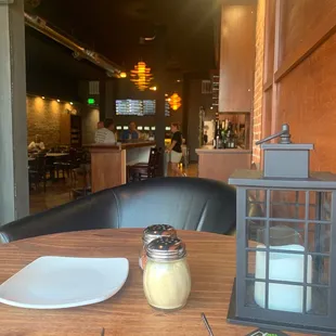 a candle and a plate on a table