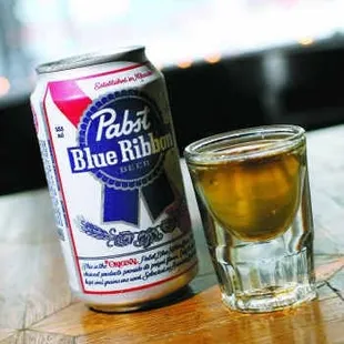 The DIRTY DUSTY!!! A can of Pabst and a shot of Jack Daniels. $4!