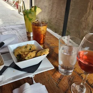 Tempura jalapeños and various cocktails!