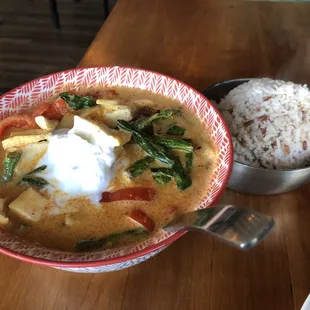 My favorite - red curry with tofu, medium spicy.  perfection!