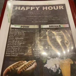 Happy hour menu