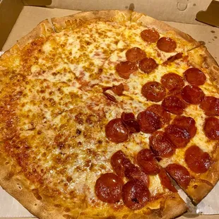 Large half pepperoni half Cheese Pizza
