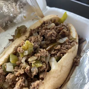 Green Pepper Cheese Steak Sandwich