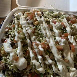 a tray of taco salad