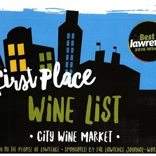 First Place Winner, Best Wine List, 2016 Best of Lawrence