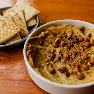 Bangin&apos; Hummus with pistachio dukkah served with grilled pita