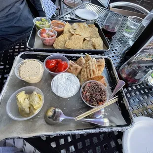 Chips and salsa and Mediterranean Mezze