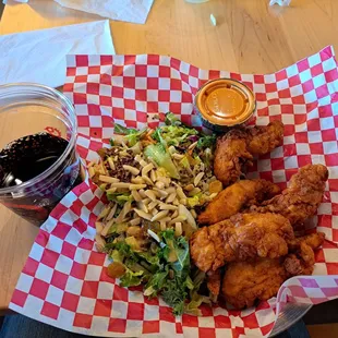 Six piece tenders and half salad