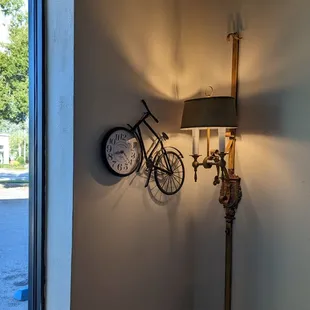 a bicycle mounted to a wall