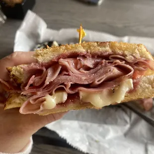 Ham and Brie sandwich w/ raspberry jalapeño jam