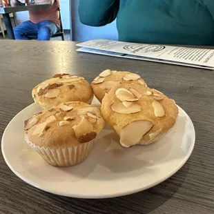 Todays Muffin if the day- Almond Muffins! So yummy and they change them often. Free at the start of the service.