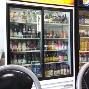 Lots of bottled drinks, lots of chips and pretzels too