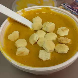 Butternut squash soup. Very creamy. Yum