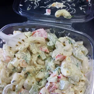 &apos;Healthy&apos; macaroni salad side. Huge! 2.99, will take 3 sittings to finish!