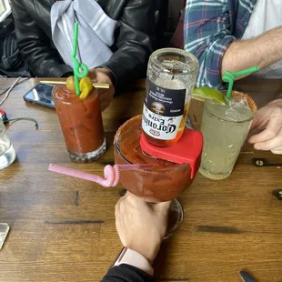 Classic bloody, Mexican Michelada, and Spicy Marg