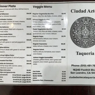 Front of menu