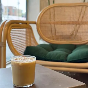 Iced oat milk latte with vanilla