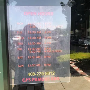 Hours: Sunday - Saturday 11:30AM to 8:00PM (Closed between 2:30PM to 4:00PM on Mondays and Fridays)