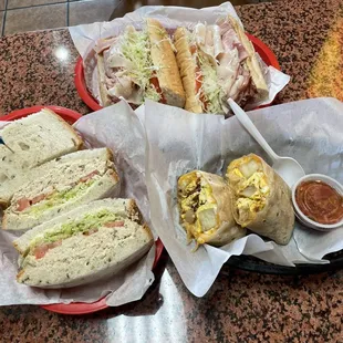 Specialty Club Sandwich, Tuna on Rye &amp; Egg/Bacon Breakfast Burrito!
