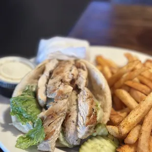 a chicken sandwich and french fries