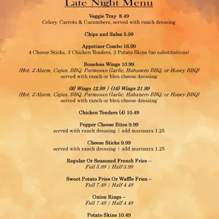 Late Night Menu available 10pm-12:45am