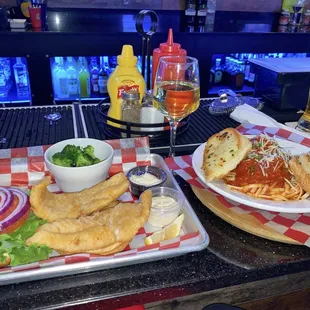 Grouper sandwich, spaghetti &amp; meatballs