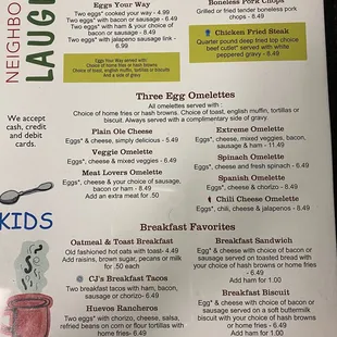 a menu for vacation family