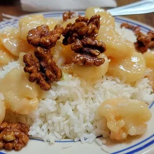 12.7.22 honey walnut shrimp over rice.. YUM