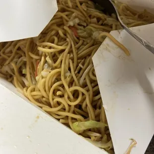 Chow mein with thin noodles but they did thicker noodles