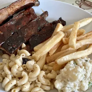 BBQ Ribs, fries, potato salad, Mac salad. ;)