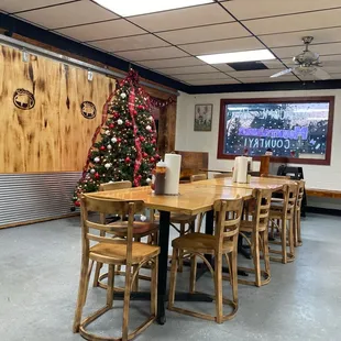 Opposite view of part of dining area, presently being decorated for holidays.