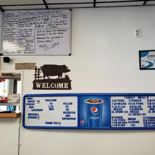 menus and prices on the wall