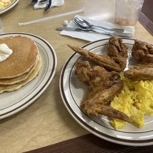 Chicken Wings (3) &amp; Eggs + Side of Pancakes (3)