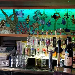 a bar filled with liquor